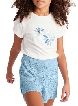 T-Shirt Mayoral bestickt Blume weiß für Mädchen