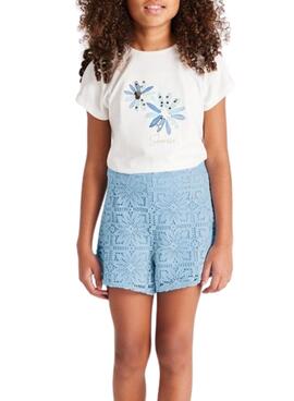 T-Shirt Mayoral bestickt Blume weiß für Mädchen