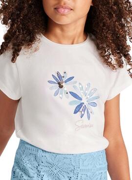 T-Shirt Mayoral bestickt Blume weiß für Mädchen