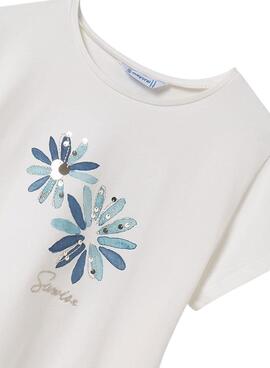 T-Shirt Mayoral bestickt Blume weiß für Mädchen