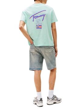 T-Shirt Tommy Jeans in verblasstem Türkis für Herren.