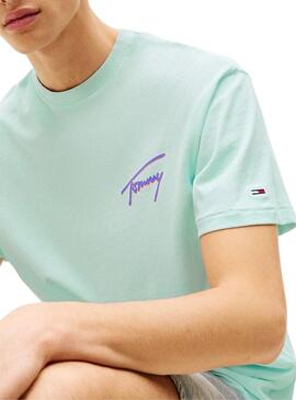 T-Shirt Tommy Jeans in verblasstem Türkis für Herren.