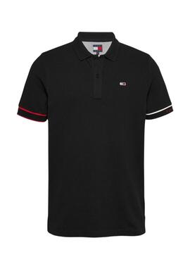 Polo Tommy Jeans Slim Flag schwarz für Herren.