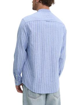 Hemd Tommy Jeans Leinen Streifen blau und weiß für Herren