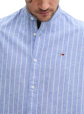 Hemd Tommy Jeans Leinen Streifen blau und weiß für Herren