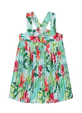 Kleid Mayoral plissiert mit tropischem Print für Mädchen.