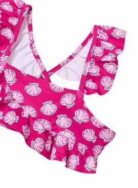 Bikini Mayoral mit rosa bedruckten Rüschen für Mädchen.
