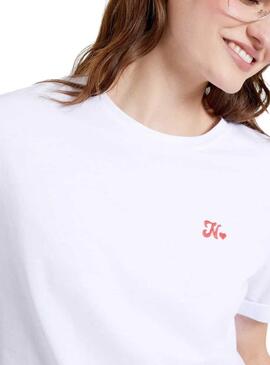 T-Shirt Naf Naf Basic Weiß und Rot für Damen