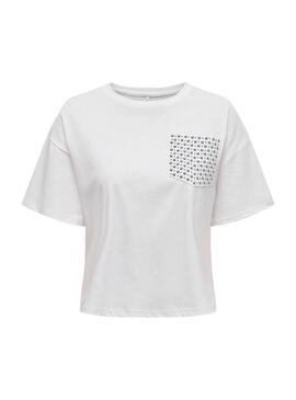T-Shirt Only Terza mit weißen Nieten-Taschen für Frauen.
