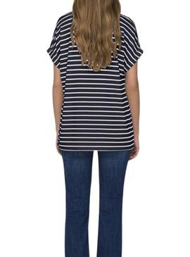  T-Shirt Only Moster mit V-Ausschnitt und Streifen in Marineblau für Frauen