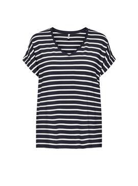  T-Shirt Only Moster mit V-Ausschnitt und Streifen in Marineblau für Frauen