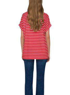 T-Shirt Only Moster mit V-Ausschnitt, Streifen in Rot für Damen.