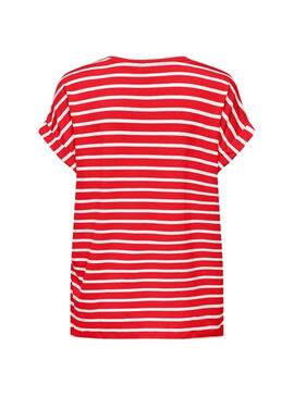 T-Shirt Only Moster mit V-Ausschnitt, Streifen in Rot für Damen.