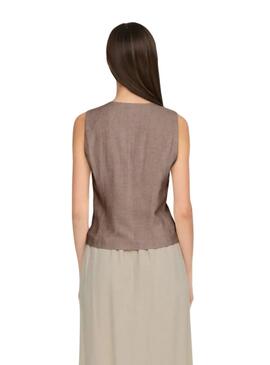 Weste  Only Iris Siesta  aus braunem Leinen für Damen