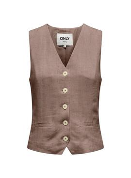 Weste  Only Iris Siesta  aus braunem Leinen für Damen