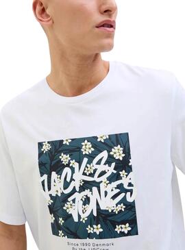 T-shirt Jack and Jones Hawaii Shape weiß für Herren