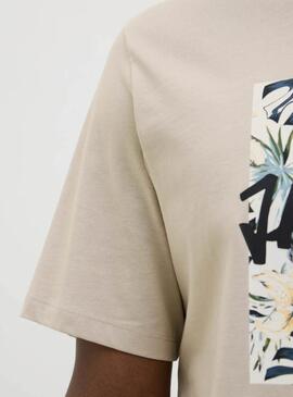 T-Shirt Jack and Jones Hawaii Shape beige für Herren