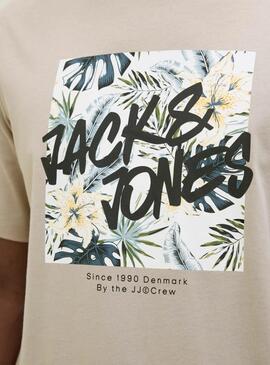T-Shirt Jack and Jones Hawaii Shape beige für Herren