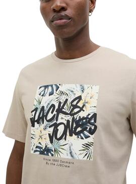 T-Shirt Jack and Jones Hawaii Shape beige für Herren