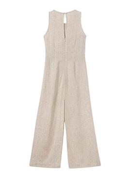  Jumpsuit Mayoral Beige Leinen Waschbär für Mädchen.