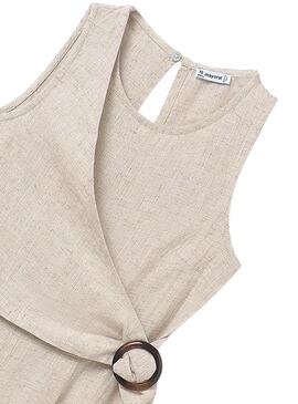  Jumpsuit Mayoral Beige Leinen Waschbär für Mädchen.