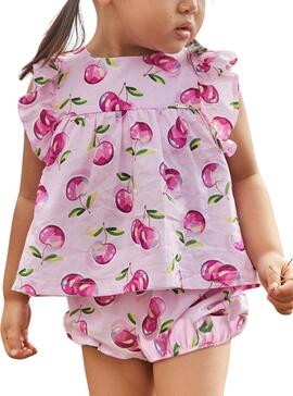 Set Mayoral  mit Ballonhose, Bluse und Obstmotiven für Babys.