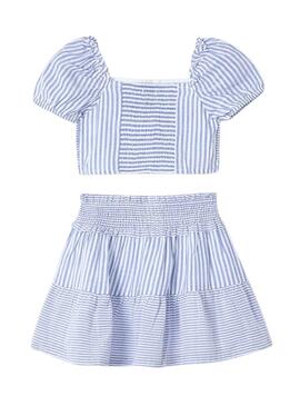 Set Mayoral mit blau gestreiftem Rock für Mädchen.