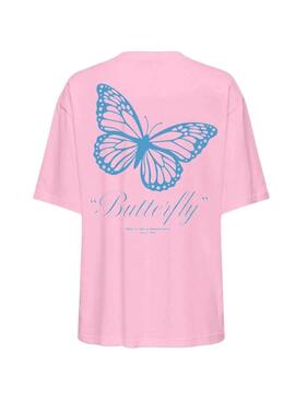 T-Shirt Only Vivvi Buterfly rosa für Damen.