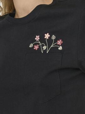 T-shirt Only Polly Tasche mit Blumen Schwarz für Damen.