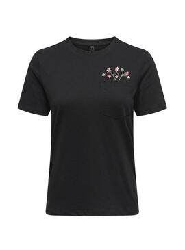 T-shirt Only Polly Tasche mit Blumen Schwarz für Damen.