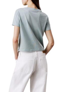 T-shirt Calvin Klein cropped Monolog blau für Frauen.