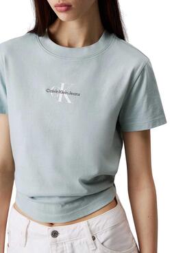 T-shirt Calvin Klein cropped Monolog blau für Frauen.