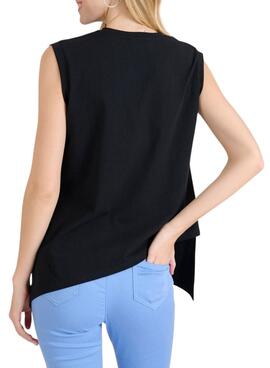 T-shirt Naf Naf unregelmäßig schwarz für Damen.