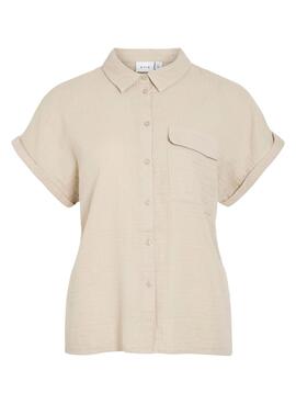 Bluse Vila Vilania kurzarm in toastfarben für Damen.