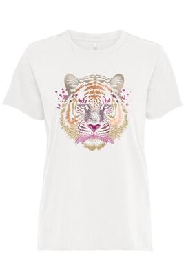 T-Shirt Only Lucia Weißes Tigermuster für Damen