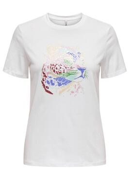 T-shirt Only Lucia weiß Leopard für Frauen