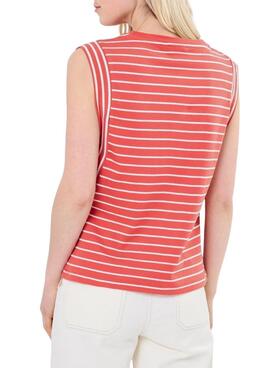 T-Shirt Vila Viveriana korallenrot und weiß für Frauen.