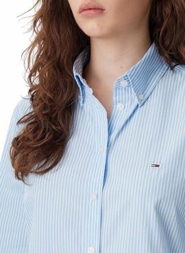Tommy Jeans Pinstripe Hemd in Blau und Weiß für Damen