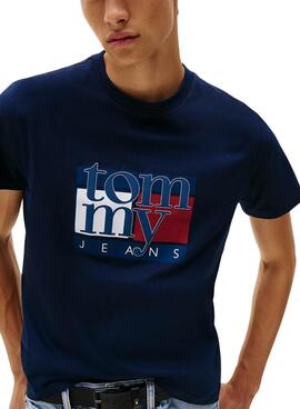 Tommy Jeans Flag Slim T-Shirt in dunkelblau für Herren