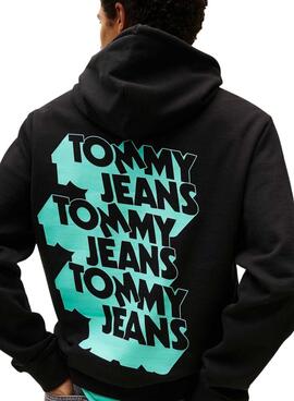 Sudadera Tommy Jeans Stack Backprint schwarz für Herren