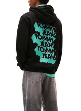 Sudadera Tommy Jeans Stack Backprint schwarz für Herren