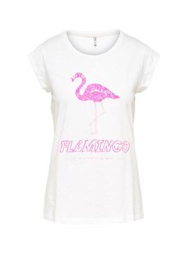 T-Shirt Only Flamingo Weiß Damen