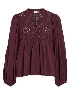 Bluse Vila Vityra mit bordeauxroter Spitze für Damen.