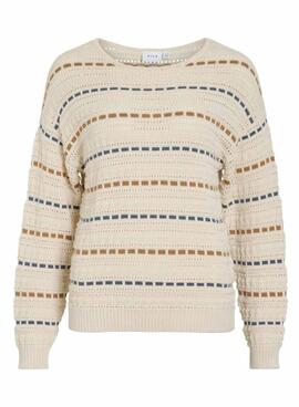 Vila Vimarian gestreiften beige Jersey für Damen