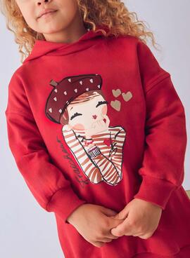Mayoral Fleecekleid mit Kapuze in Rot für Mädchen