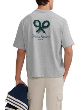 Graues Silbon Tennis Society T-Shirt für Männer