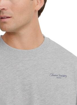 Graues Silbon Tennis Society T-Shirt für Männer