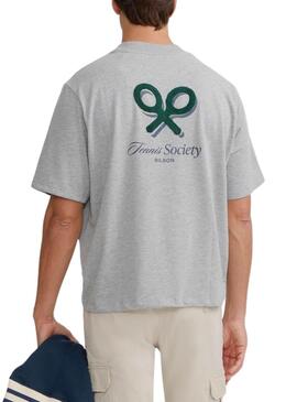 Graues Silbon Tennis Society T-Shirt für Männer