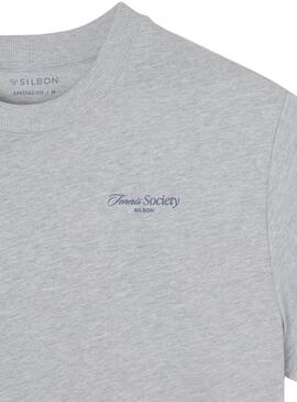 Graues Silbon Tennis Society T-Shirt für Männer