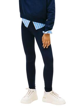 Leggings Tommy Hilfiger eng anliegendes Rhine-Logo in Marineblau für Mädchen.